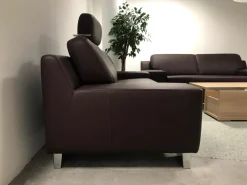 Polstergruppe Bezug Leder Rotbraun Metallfüße Chrom Glänzend Mit Kopfstütze Ohne Couchtisch