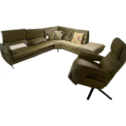 Polstergruppe Cesaro Casada Leder Olive Grün Gestell Edelstahl Füße Schwarz Edelstahl Lackiert Mit Elektrischen Verstellungen Der Kopfstützen Und Fußablage Inklusive 5 Kissen