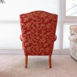 Polstergruppe Clara 334 Stoff Rot Beige Gold Füße Kirschbaum Lackiert