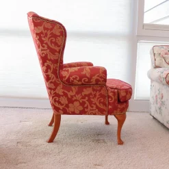 Polstergruppe Clara 334 Stoff Rot Beige Gold Füße Kirschbaum Lackiert