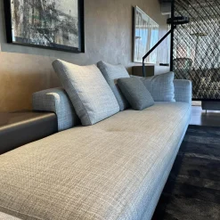 Polstergruppe Connery Stoff Double 02 Ghiaccio Grau Ablage Leder Aspen Schwarz Mit Kissen