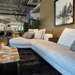 Polstergruppe Connery Stoff Double 02 Ghiaccio Grau Ablage Leder Aspen Schwarz Mit Kissen