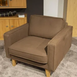 Polstergruppe Elian 3er-Set Leder W11 Farbe Chocolate Füße Eiche Geölt