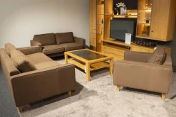 Polstergruppe Elian 3er-Set Leder W11 Farbe Chocolate Füße Eiche Geölt