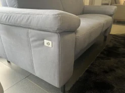 Polstergruppe Havannah Stoff Eldorado Hellblau Grau Füße Metall Schwarz Lackiert Mit Armteilverstellung Und Elektrischen Sitzvorzug