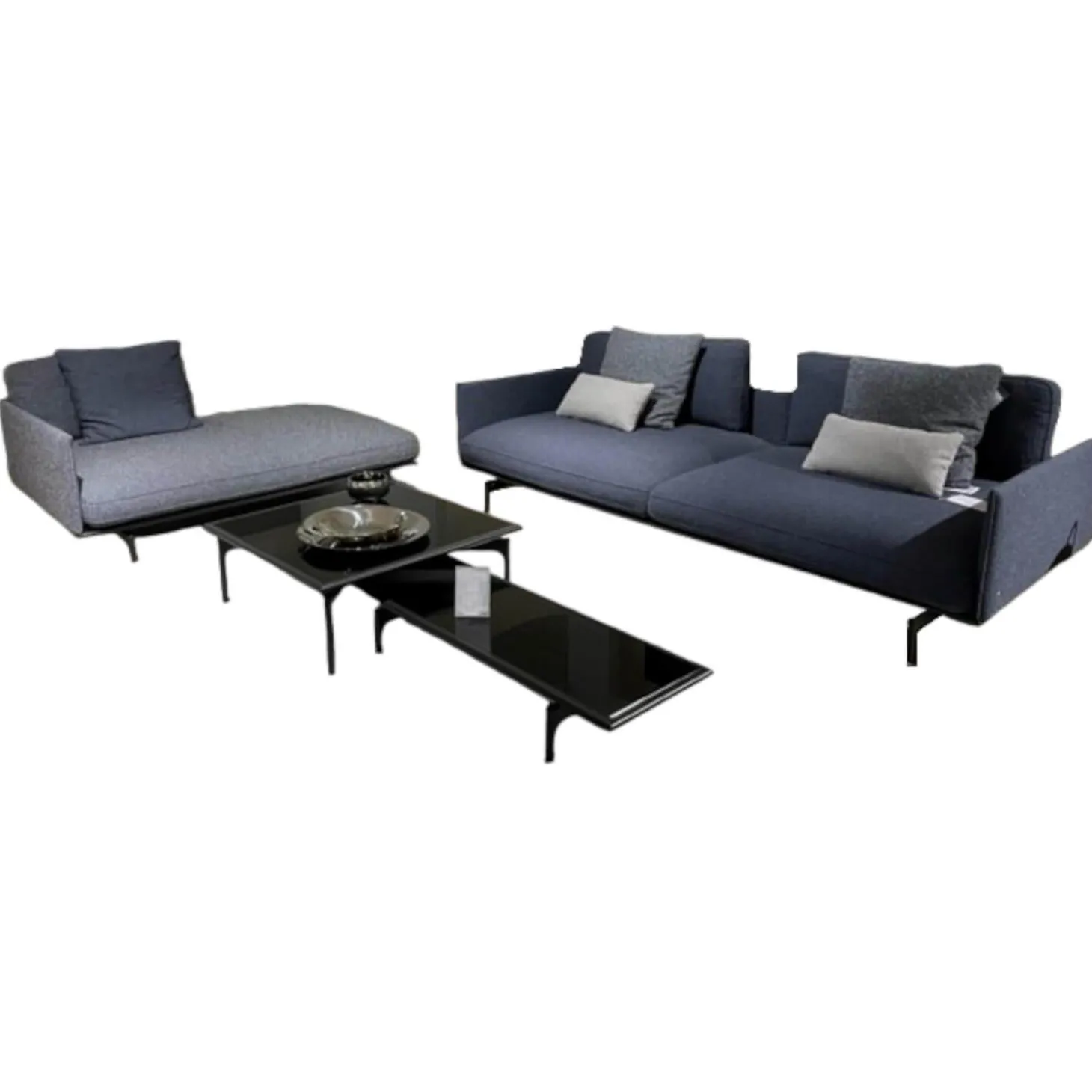 Polstergruppe Liv Smart Stoff 24.415 Graublau 24.144 Schwarzblau Aluminiumgestell Verkehrschwarz mit Couchtisch-Set