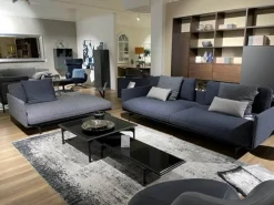 Polstergruppe Liv Smart Stoff 24.415 Graublau 24.144 Schwarzblau Aluminiumgestell Verkehrschwarz mit Couchtisch-Set