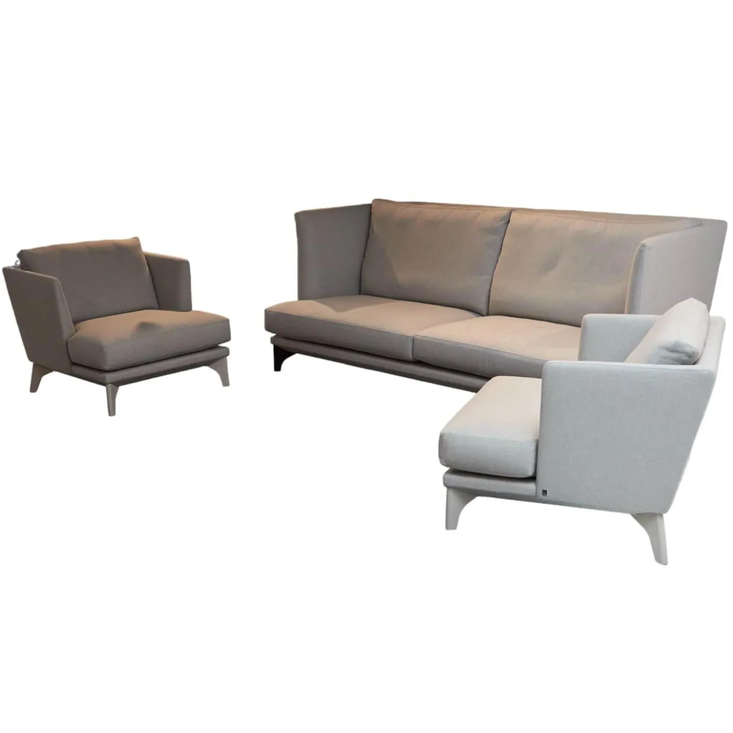 Polstergruppe Mit Sofa Und 2 Sesseln Polo Stoff Grau Gestell Esche Wengefarbig