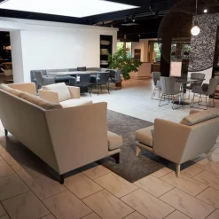 Polstergruppe Mit Sofa Und 2 Sesseln Polo Stoff Grau Gestell Esche Wengefarbig