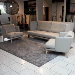 Polstergruppe Mit Sofa Und 2 Sesseln Polo Stoff Grau Gestell Esche Wengefarbig