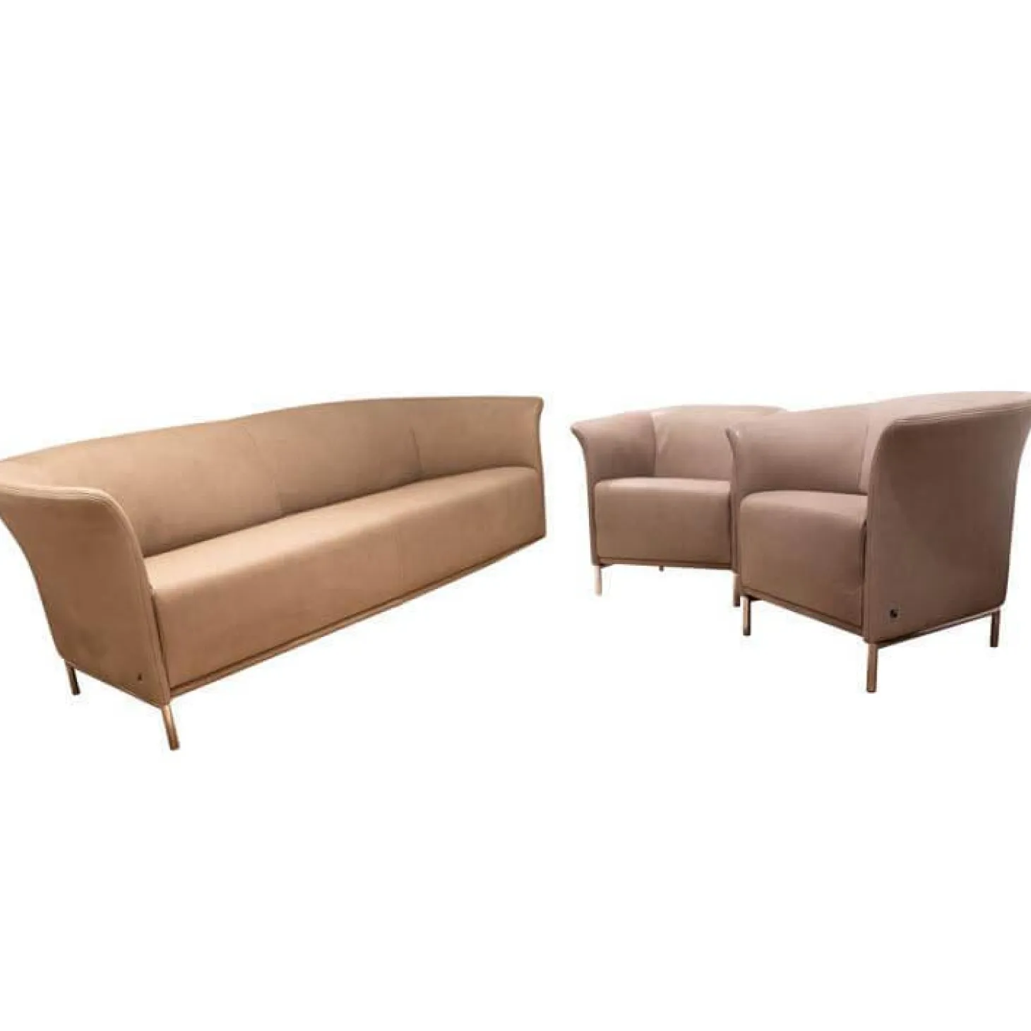 Polstergruppe Navarro Anilin-Dickleder Füße Metallbügel Nickel Satiniert