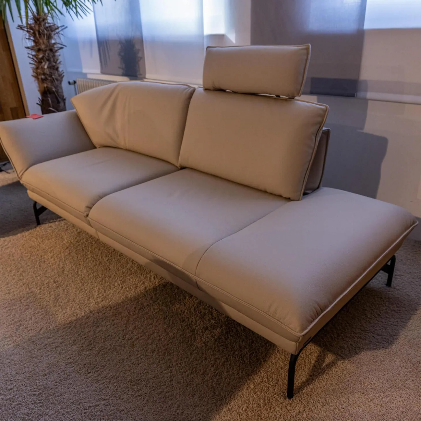 Polstergruppe Nova 1378 Bezug Leder 24 Longru Nebel Beige Grau Füße Anthrazit Pulverbeschichtet