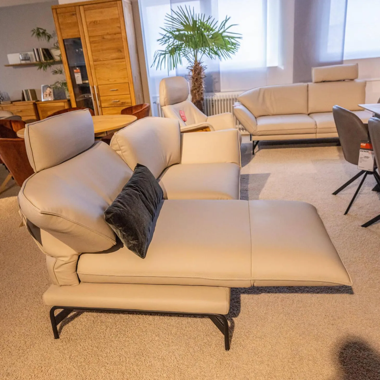 Polstergruppe Nova 1378 Bezug Leder 24 Longru Nebel Beige Grau Füße Anthrazit Pulverbeschichtet