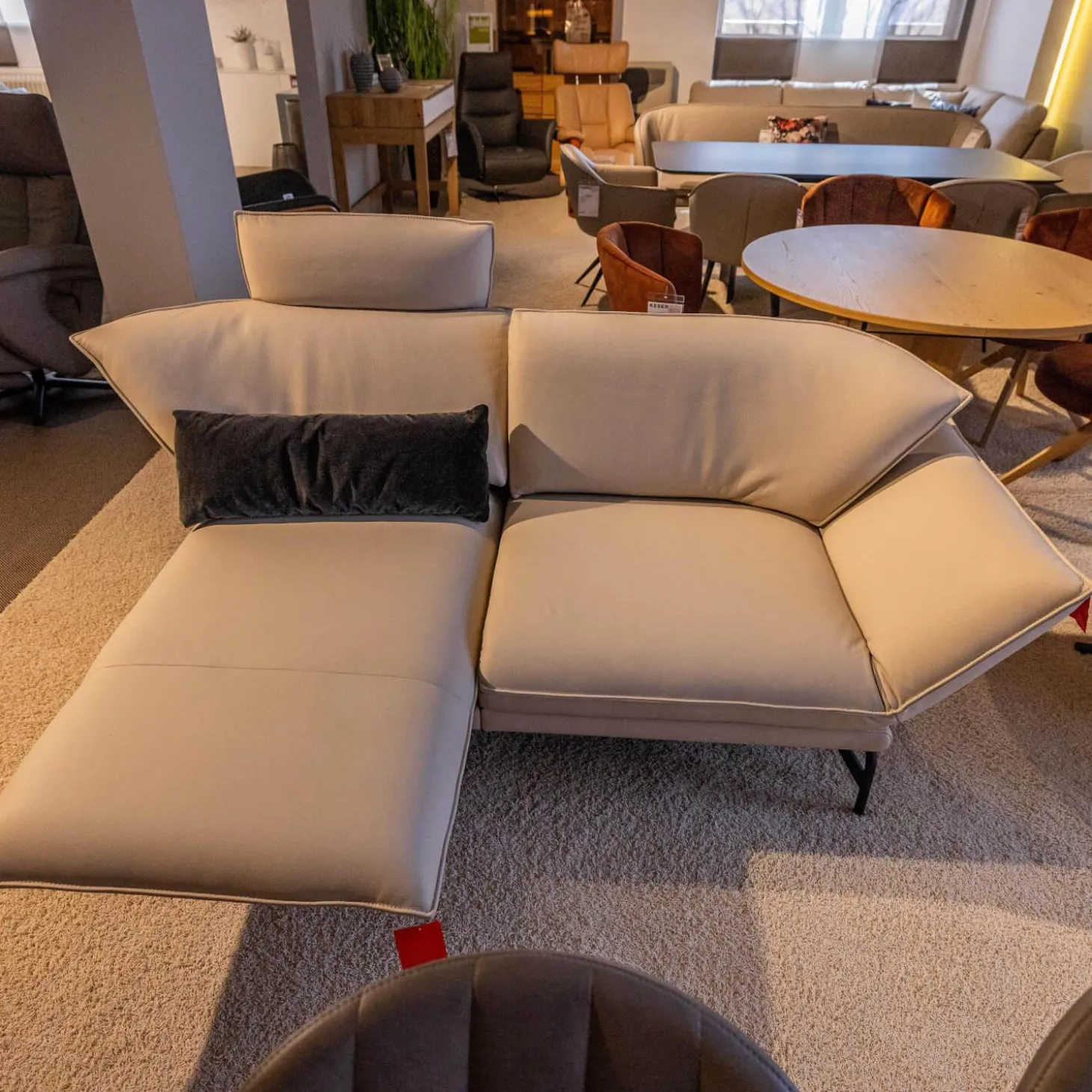 Polstergruppe Nova 1378 Bezug Leder 24 Longru Nebel Beige Grau Füße Anthrazit Pulverbeschichtet