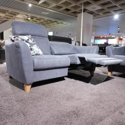 Polstergruppe Prato Leder 877 02 Grau Blau Fuß F912 Eiche Bianco Inklusive Kissen