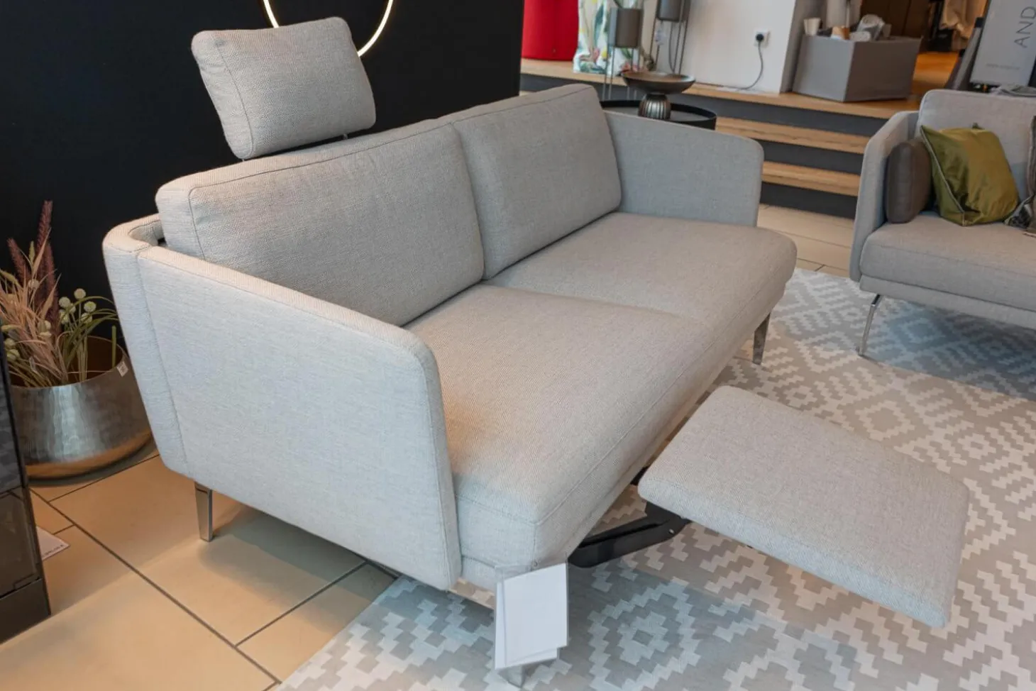 Polstergruppe Sofa Frame Bezug Stoff Danio Seidengrau U3302D Grau Flachstahlfuß Chrom Glanz