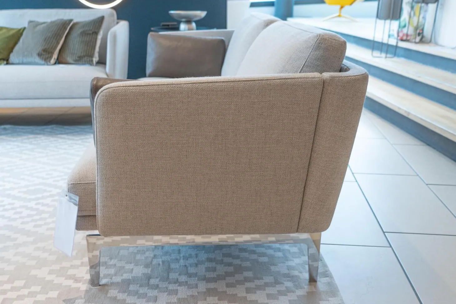 Polstergruppe Sofa Frame Bezug Stoff Danio Seidengrau U3302D Grau Flachstahlfuß Chrom Glanz