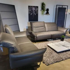 Polstergruppe Victoria Leder Grey PG WR W10 W11 Grau Füße Metallkufe Schwarz Mit Motorischer Relaxfunktion Ohne Couchtisch