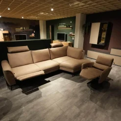 Polstergruppe VS HU1169 Sofa Leder Aurelia Stone Braun Füße Metall Schwarz Mit Sessel Sternfuß Schwarz Und Kissen