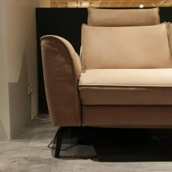 Polstergruppe VS HU1169 Sofa Leder Aurelia Stone Braun Füße Metall Schwarz Mit Sessel Sternfuß Schwarz Und Kissen
