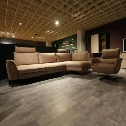 Polstergruppe VS HU1169 Sofa Leder Aurelia Stone Braun Füße Metall Schwarz Mit Sessel Sternfuß Schwarz Und Kissen