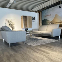 Polstergruppe WK 652 Mit 2 Sofas Stoff JAB Grau PG 3 Fuß Alu Matt Sitze Soft
