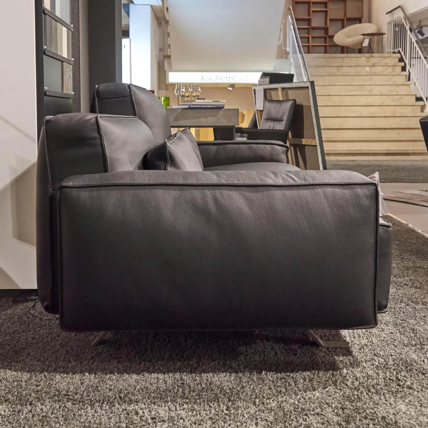 Polstermöbel WK 530 Gracella Leder Cougar Farbe 10 Schwarz Metallfuß Matt Anthrazit Lackiert