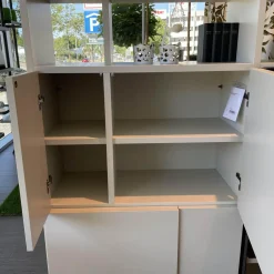 Raumteiler 505 in Lack Kieselgrau mit Glastüren Schwarz Chrom