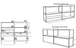 Raumteiler Tado Metallstruktur Schwarz Front Korpus und Rückwand Lack Flintgrau