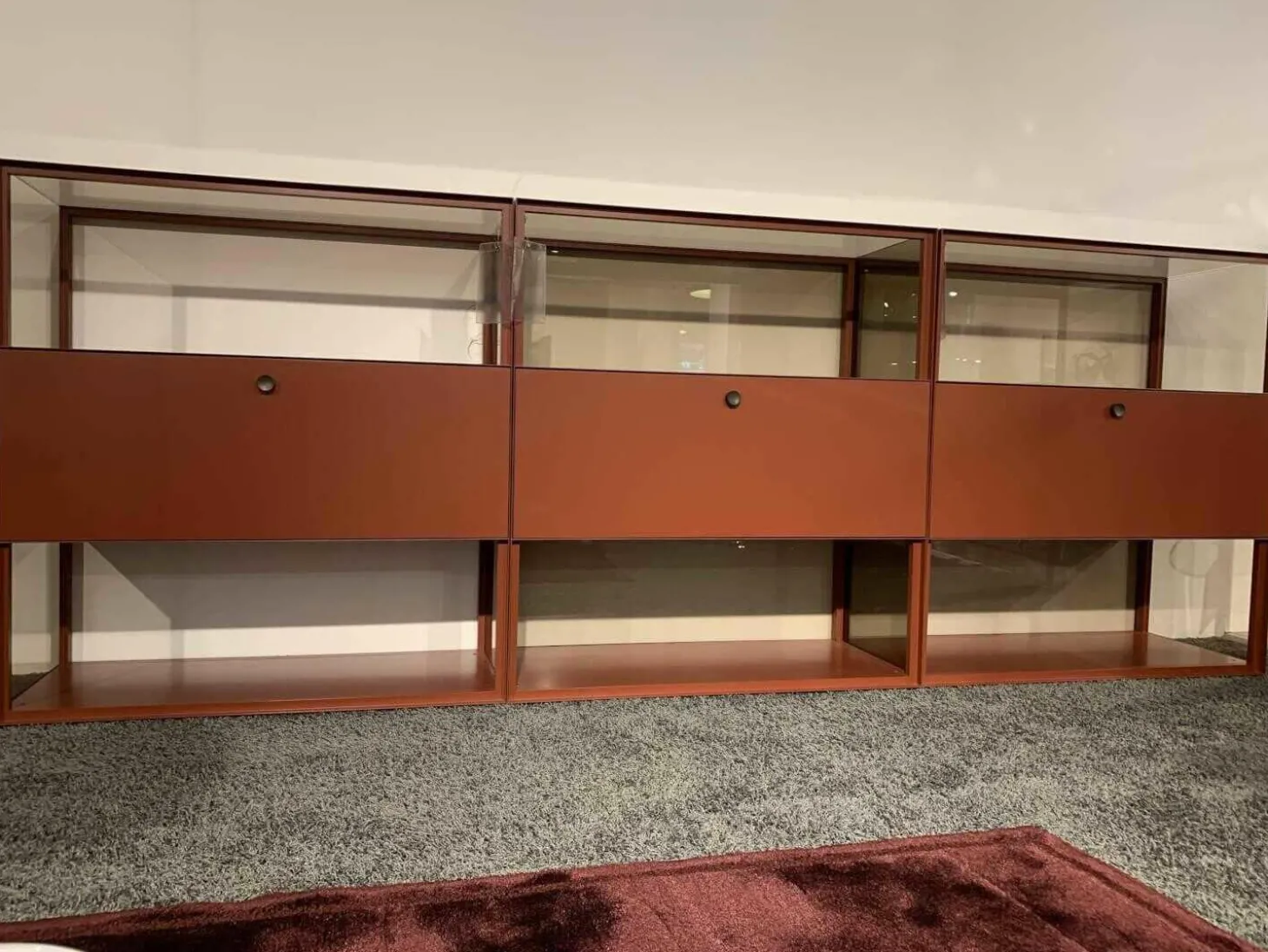 Raumteiler-Regal Mesh 3-teilig Mattlack Grau Rot