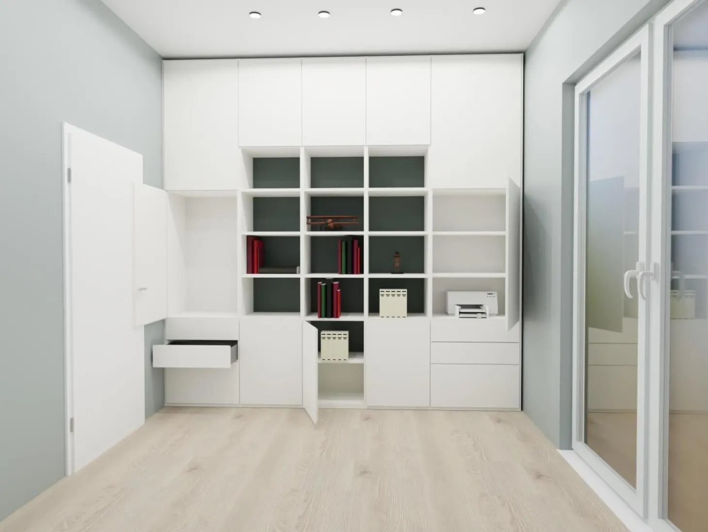 Reaglwand Studimo Lack Schneeweiß M03 Rückwände In Offenen Bereichen Lack Laguna M80 Grau