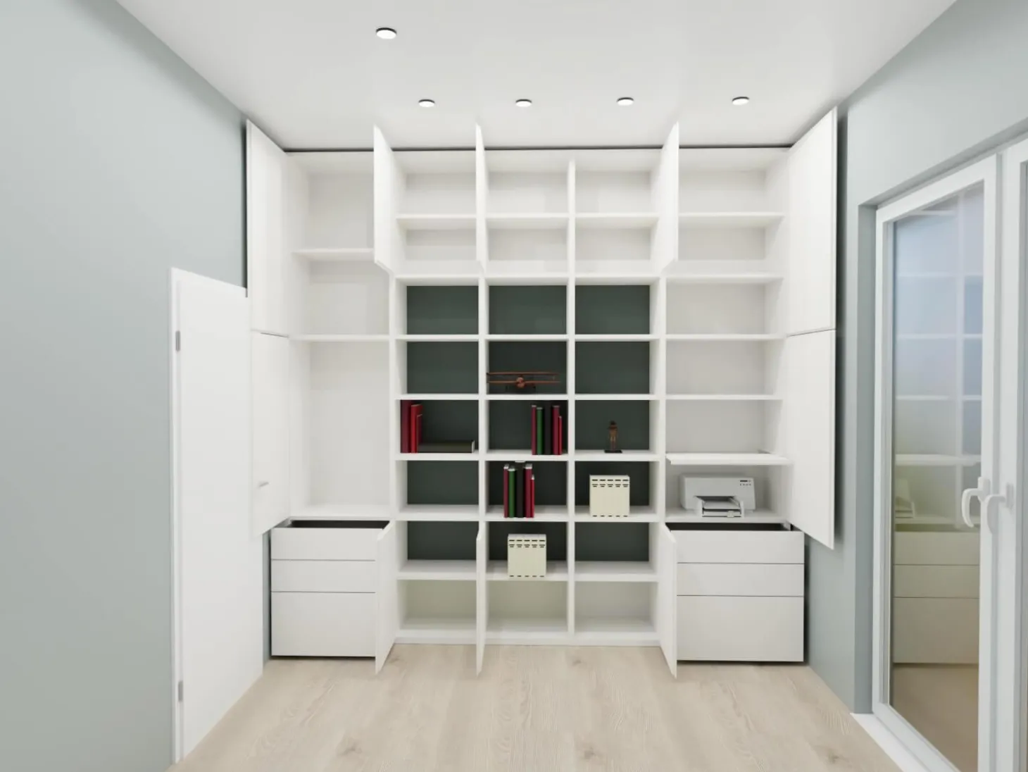 Reaglwand Studimo Lack Schneeweiß M03 Rückwände In Offenen Bereichen Lack Laguna M80 Grau