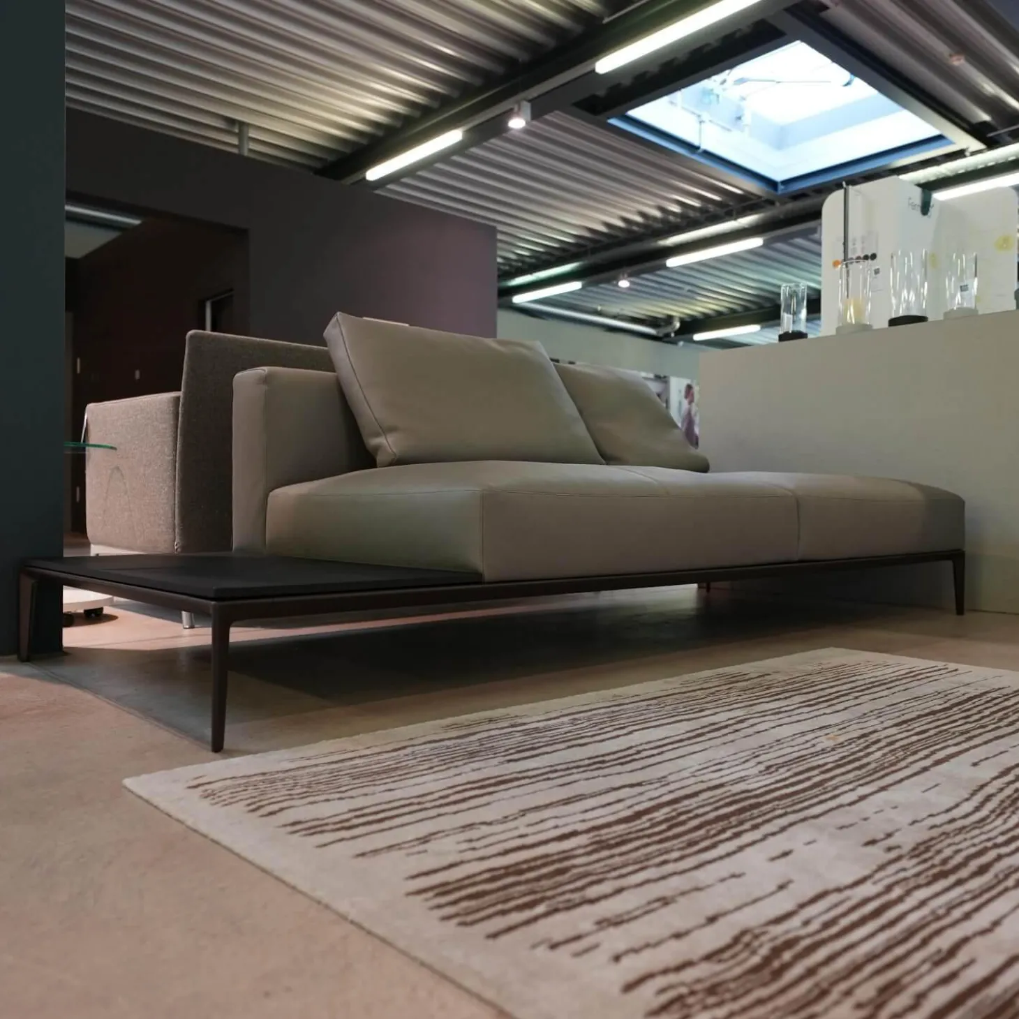 Recamiere Jaan Living 783 25 Bezug Leder Safari Mineral Grau Ohne Ablageboard