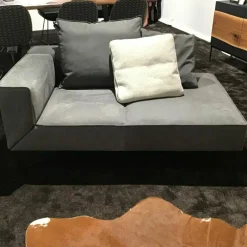 Recamiere Landscape Leder Nubuck Antraciet Anthrazit Gestell Metall Lack Schwarz Matt Inklusive Kissen