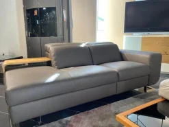 Recamiere LR 007 8151 Leder 24 Longru Brown Braun Füße Hochglanz Poliert Inklusive Holzablage Und Tischhocker