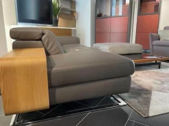 Recamiere LR 007 8151 Leder 24 Longru Brown Braun Füße Hochglanz Poliert Inklusive Holzablage Und Tischhocker