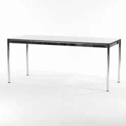 Rechtecktisch 175x75 Platte Kunstharz Perlgrau Gestell Verchromt