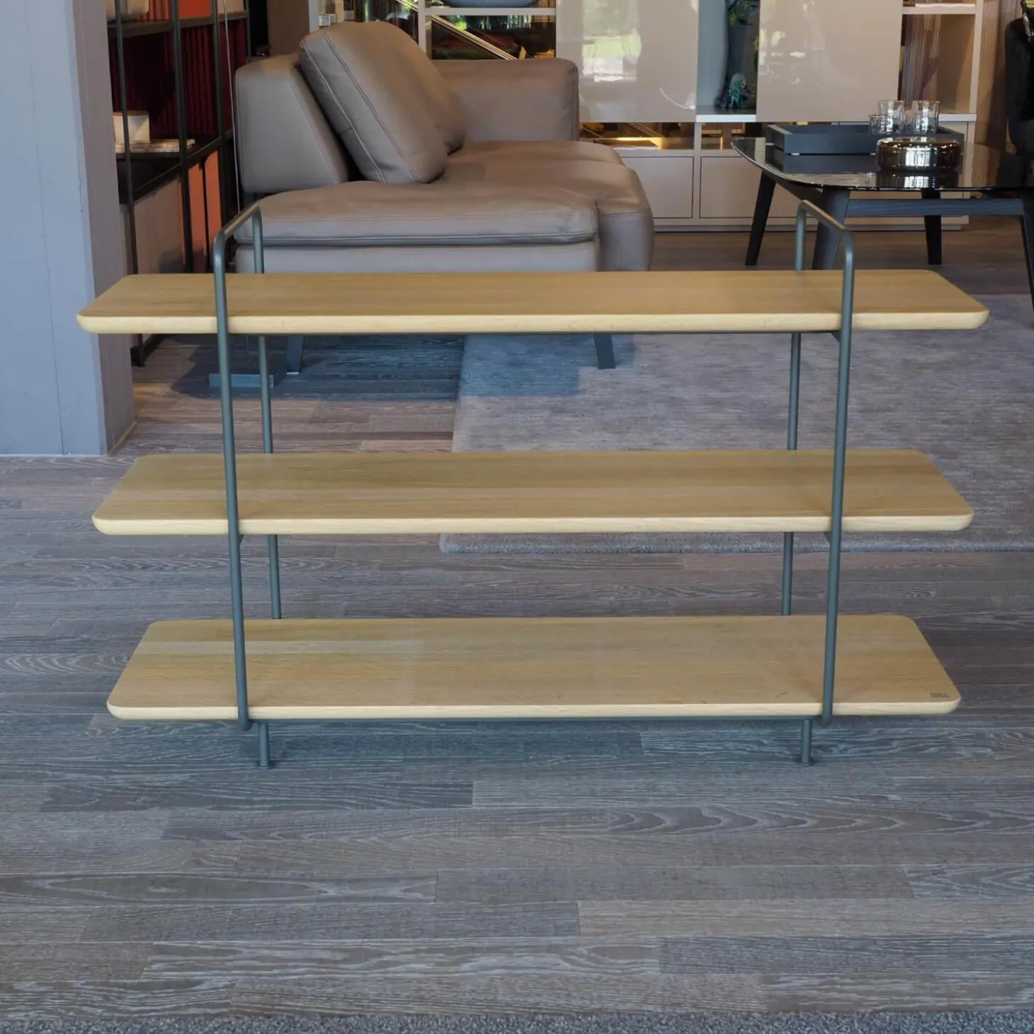 Regal 931 Eiche Farblos Lackiert Gestell Stahl Glatt Lackiert Matt Umbragrau RAL 7022