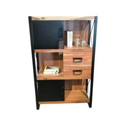 Regal Downtown Akazie Massiv Gebeizt Und Lackiert Rahmen Metall Schwarz Lackiert