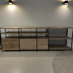 Regalsystem BC06 RooM68 Holzteile Eiche Massiv Geräuchert Weiß Roheffekt Alustreben Schwarz Eloxiert