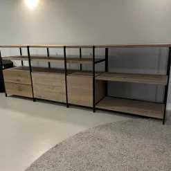 Regalsystem BC06 RooM68 Holzteile Eiche Massiv Geräuchert Weiß Roheffekt Alustreben Schwarz Eloxiert