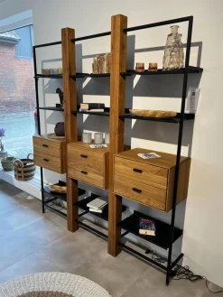 Regalsystem Blackpool Eiche Natur Geölt Metall Schwarz Inklusive Beleuchtung