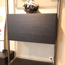 Regalsystem Hector Fachböden Eiche Schwarz Ständer Zinnfarbig Mit Schreibtischklappe Und Schüben Schwarz