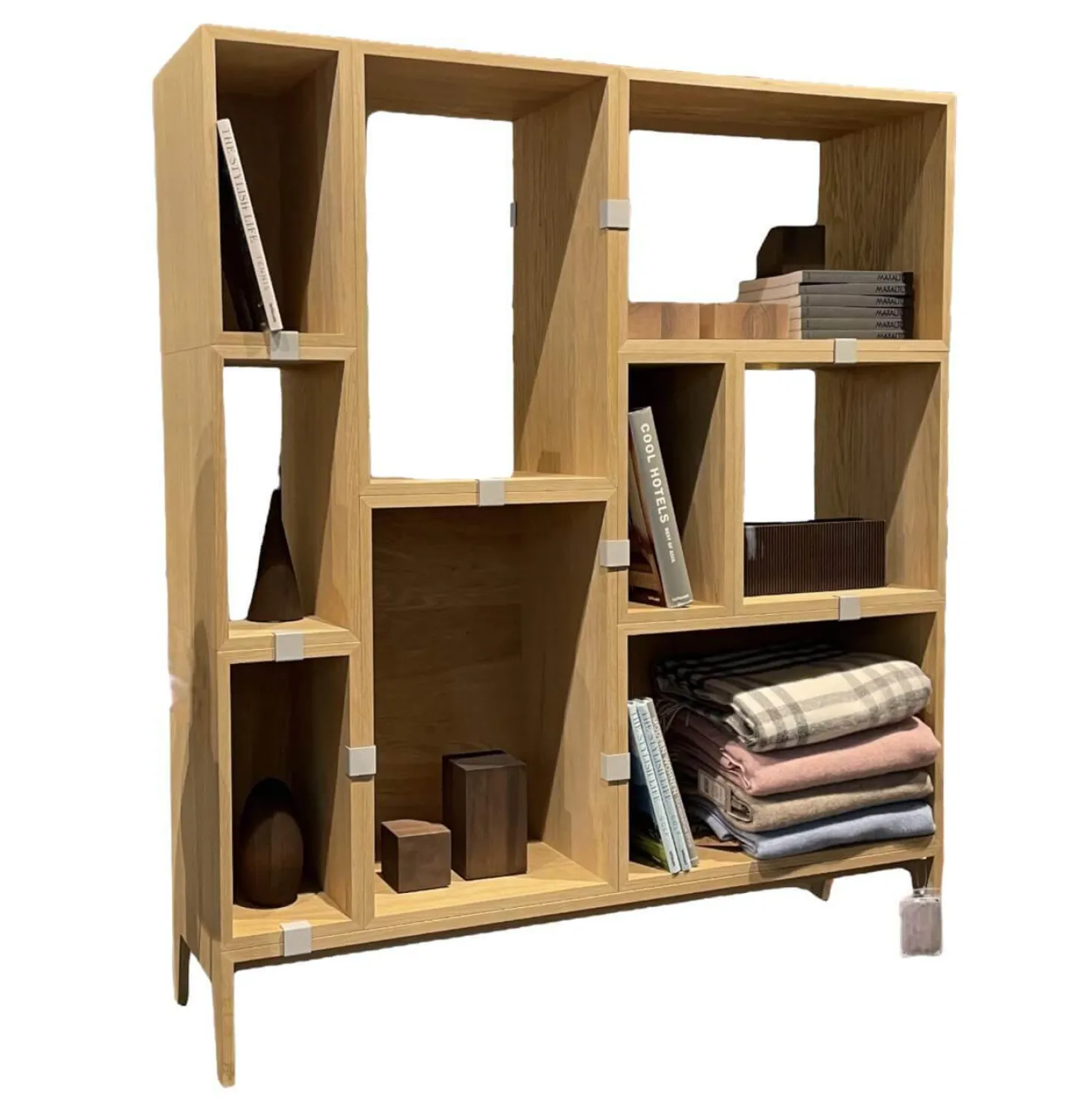 Regalsystem Stacked Eiche Furniert Individuell Veränderbar Verbinderelemte Grau