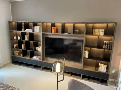 Regalwand Vita Eiche Silbergrau Grau Holz Matt Details Schwarz Lack Inklusive Beleuchtung