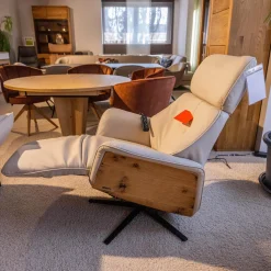 Relaxsessel 7363 Bezug Leder 24 Longru Nebel Beige Grau Holz Wildeiche Sternfuß Anthrazit Mit Elektrischer Kopfteilverstellung