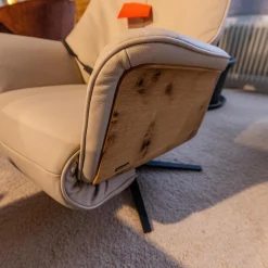 Relaxsessel 7363 Bezug Leder 24 Longru Nebel Beige Grau Holz Wildeiche Sternfuß Anthrazit Mit Elektrischer Kopfteilverstellung