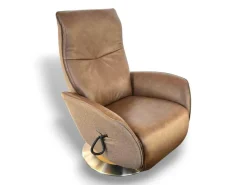 Relaxsessel 7928 Easy Swing L Sitzfläche Leder Eleganza Forest Braun Rücken Und Seiten Stoff Salino Schlamm Braun Drehteller Holz Wildeiche