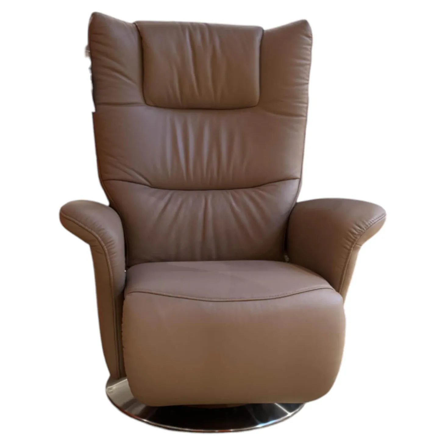 Relaxsessel 8006 Leder 24 Sand Beige Tellerfuß Aluminium Inklusive Manueller Rückenlehnen und Fußteilverstellung