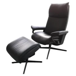 Relaxsessel Aura M Leder Paloma Shadow Blue Dunkelblau Cross Sessel mir Hocker